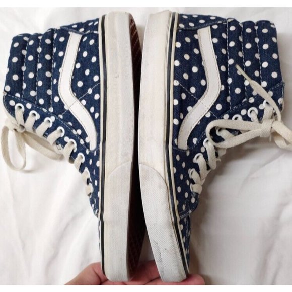 Vans SK8 Hi Top Blue & White Polka Dots Men 6.5 Women 8 Skate Shoes Sneakers - Picture 6 of 12